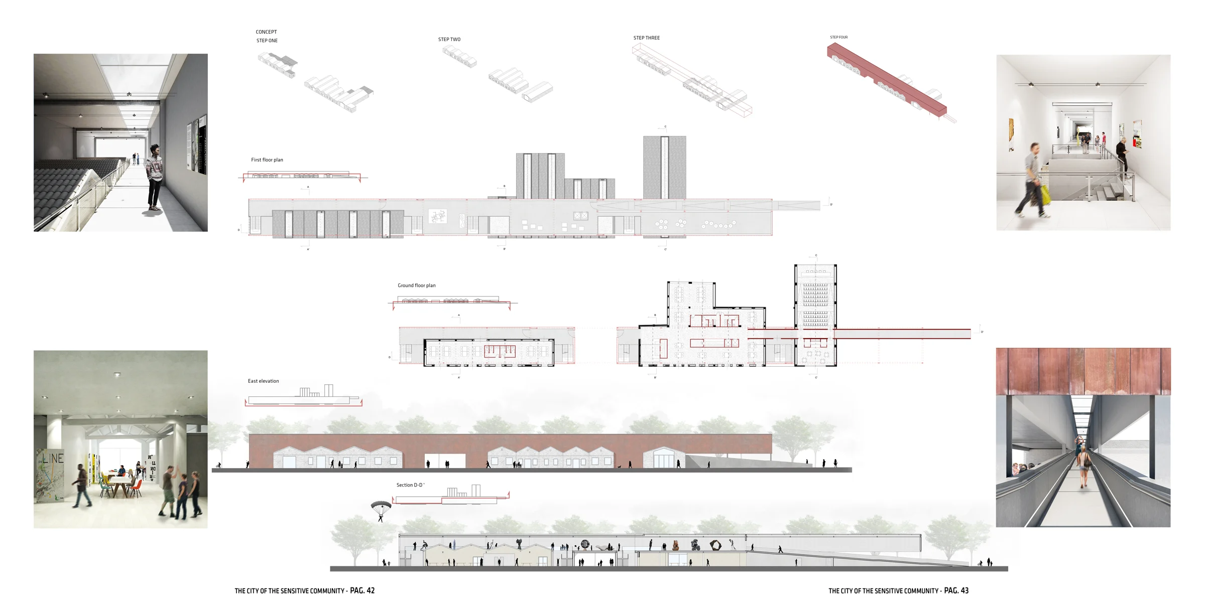 Urban Center plans, sections and interior proposals
