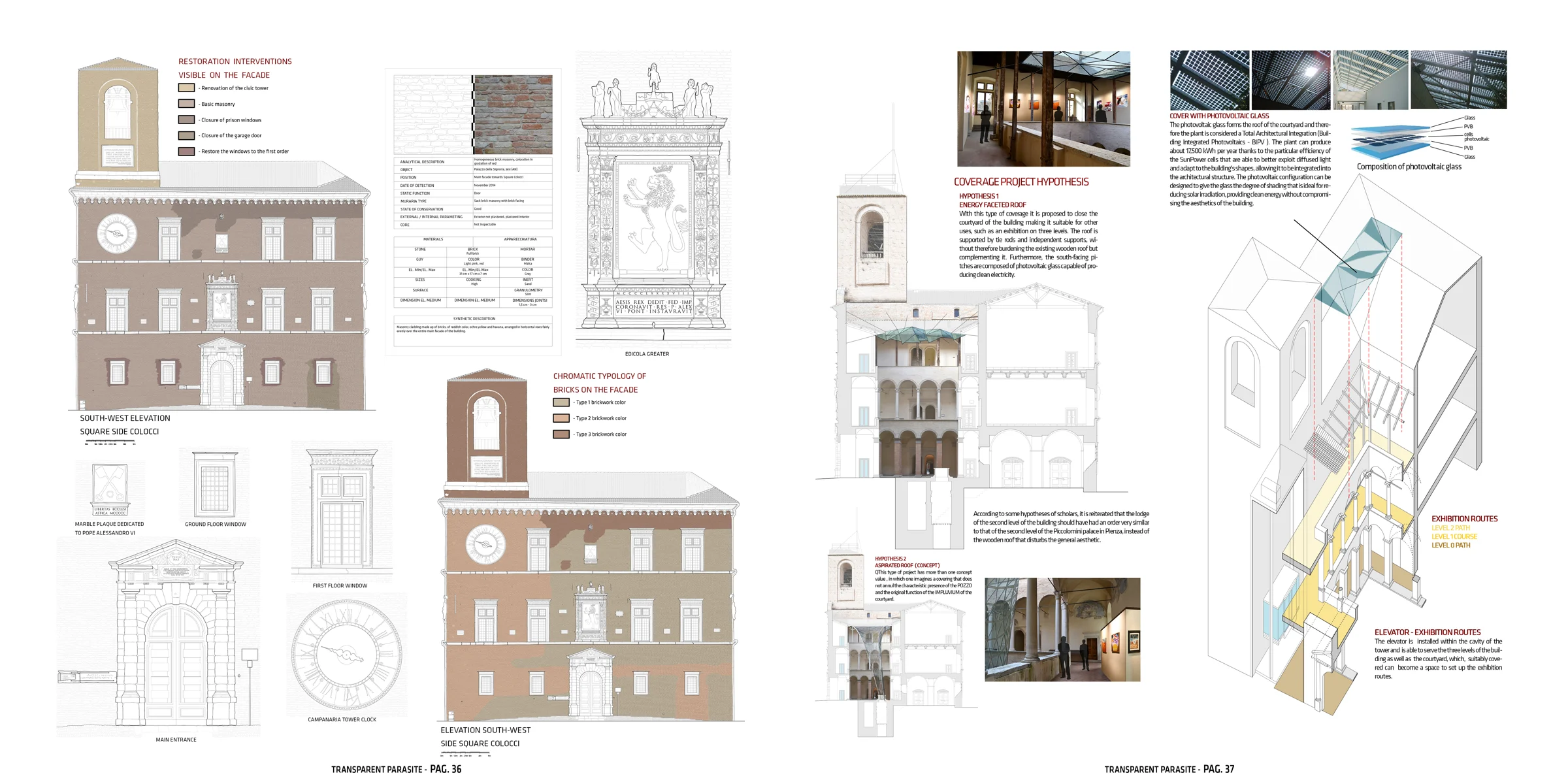 Restoration proposals and courtyard roof axonometric