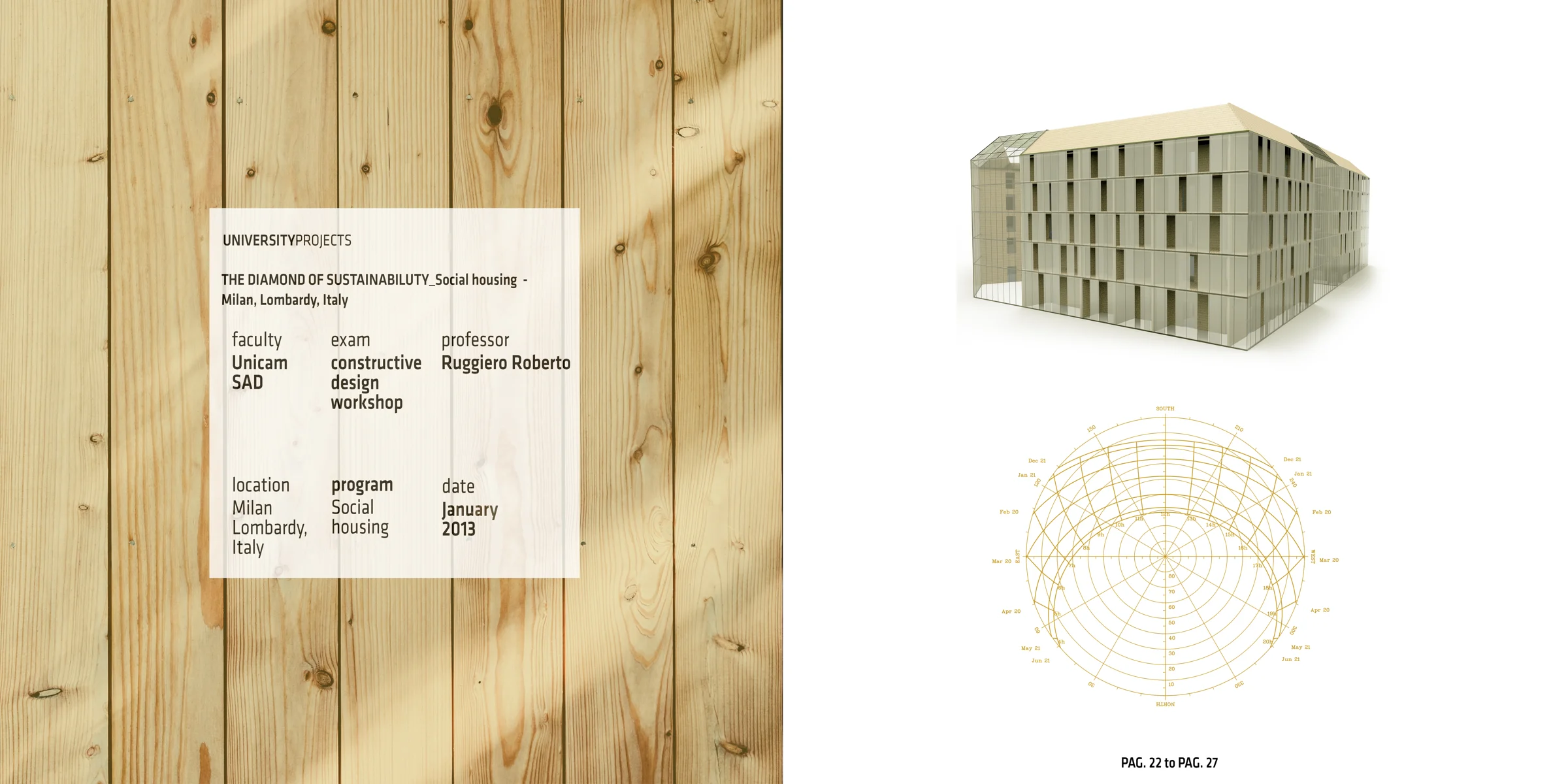 Social housing massing and solar diagram
